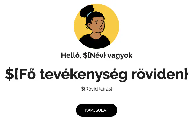 A hero szekció wireframe-je képpel, névvel, rövid bemutatkozással és kapcsolat gombbal